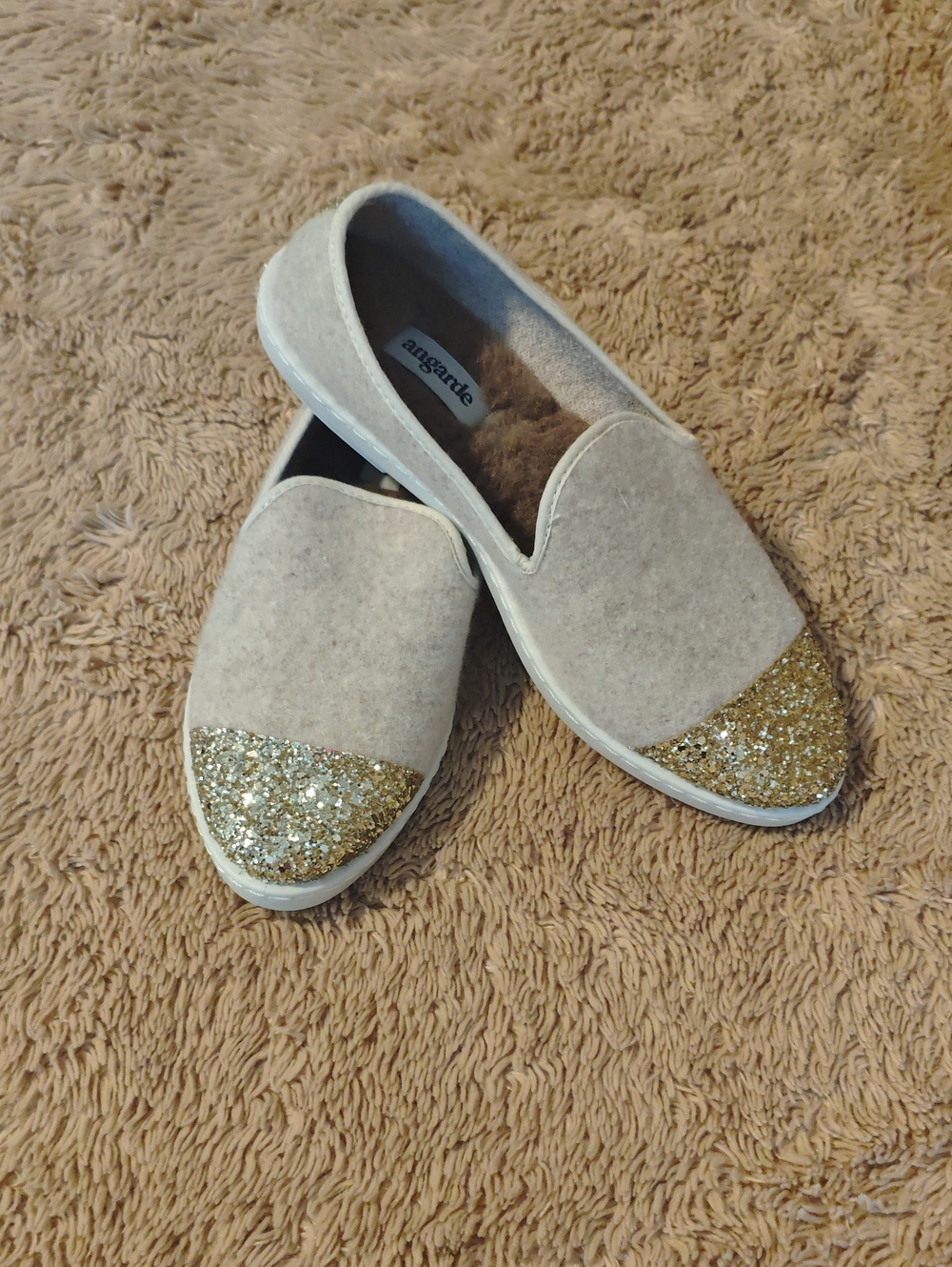 Italian Wool Loafers with Gold Glitter Toe Cap